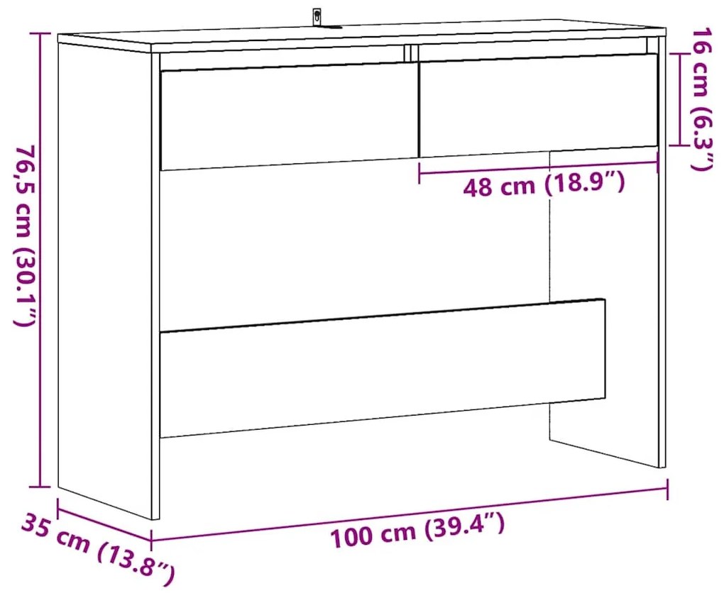 kézműves tölgy színű szerelt fa dohányzóasztal 100x35x76,5 cm