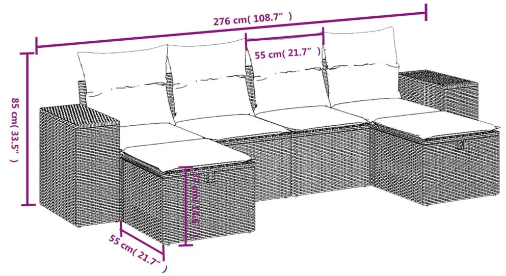 6 részes szürke polyrattan kerti ülőgarnitúra párnákkal