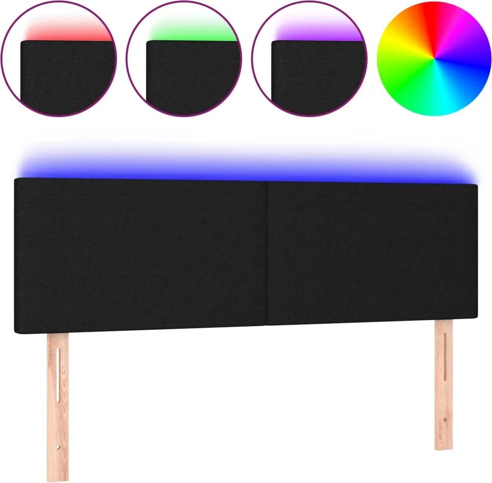 vidaXL fekete szövet LED-es fejtámla 144x5x78/88 cm