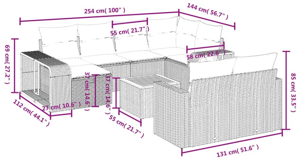 11 részes bézs polyrattan kerti ülőgarnitúra párnákkal