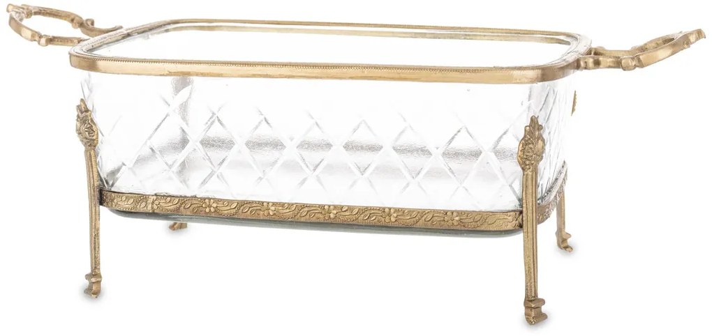 Loyd design barokkos üvegezett míves sárgaréz tárolódoboz 10x29x15cm