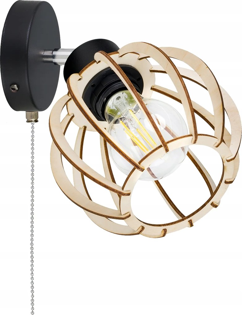 Fali lámpa E27-es fali loft gömb fa on/off kapcsoló lánc