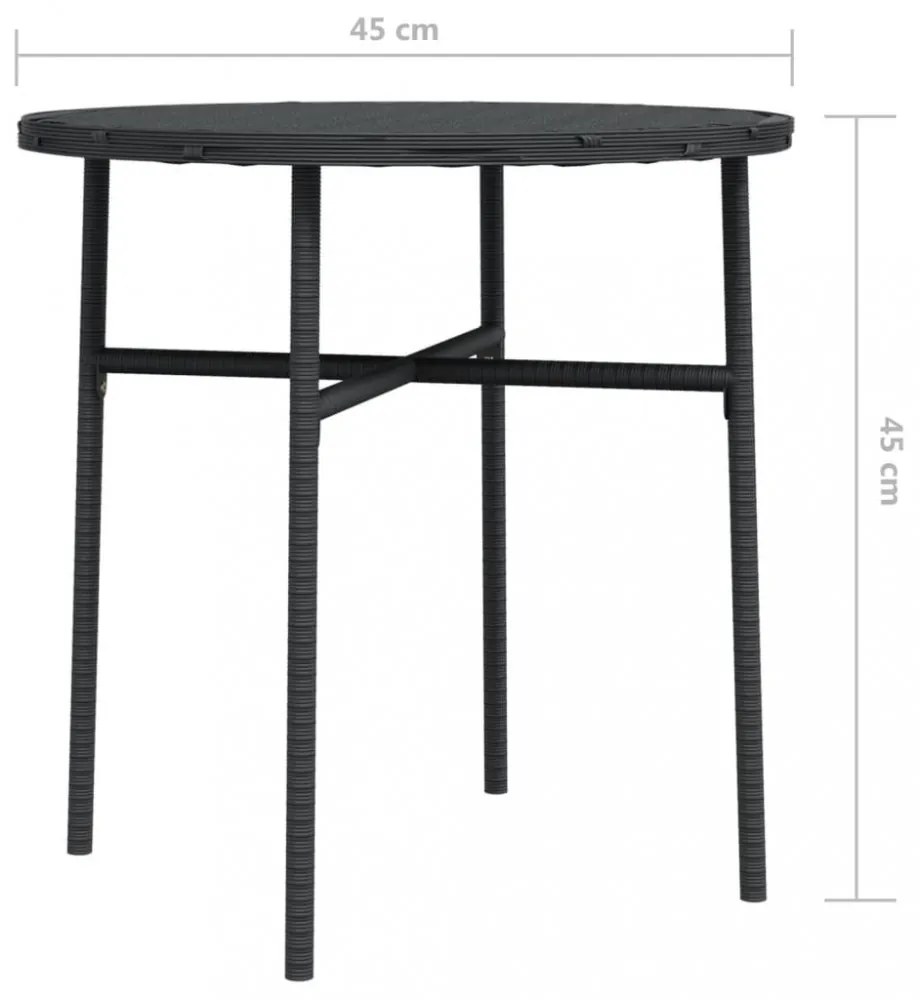 fekete polyrattan teázóasztal 45 cm