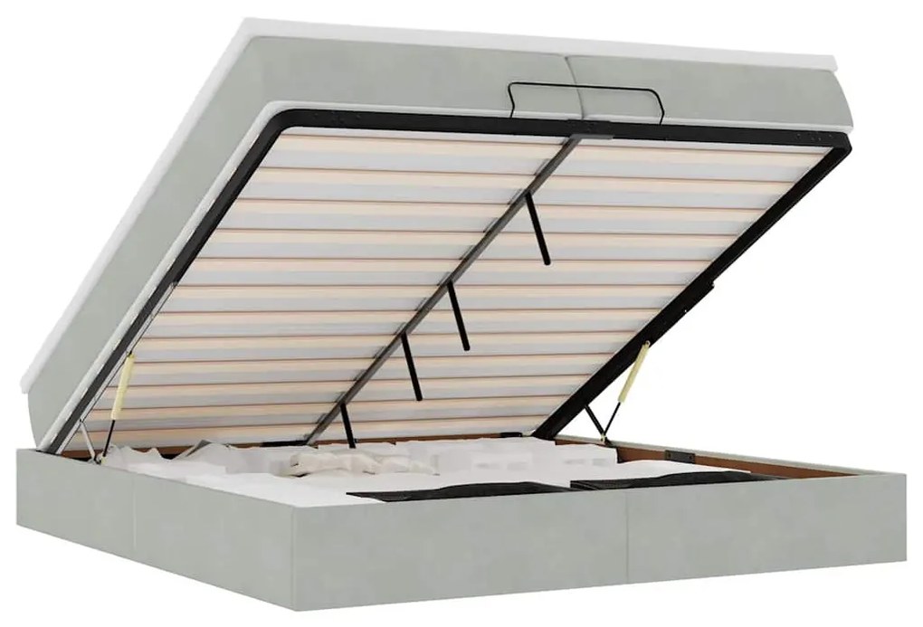 Ottomán ágykeret matracokkal világosszürke 200x200cm bársony