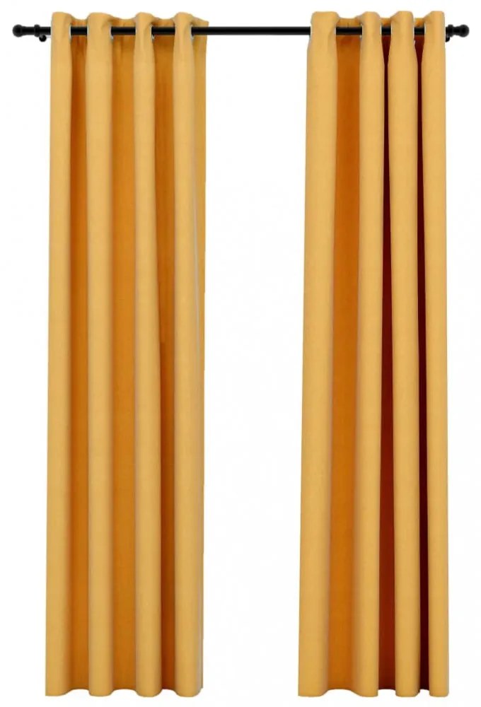 2 db sárga, vászonhatású sötétítőfüggöny fűzőkarikával 140 x 225 cm