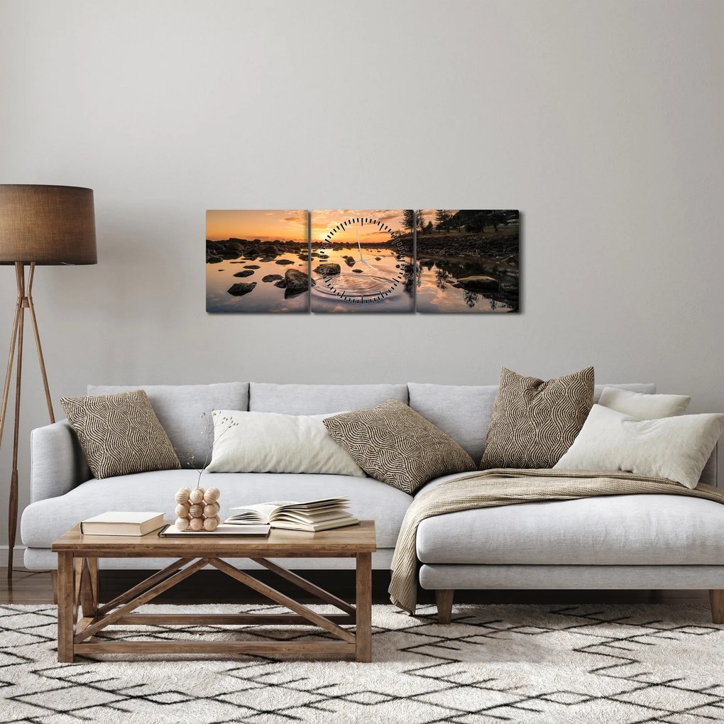 Kép - naplemente a tó mellett (órával) (90x30 cm)