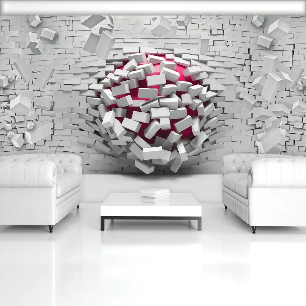Fotótapéta - 3D labda és fehér téglafal (152,5x104 cm)