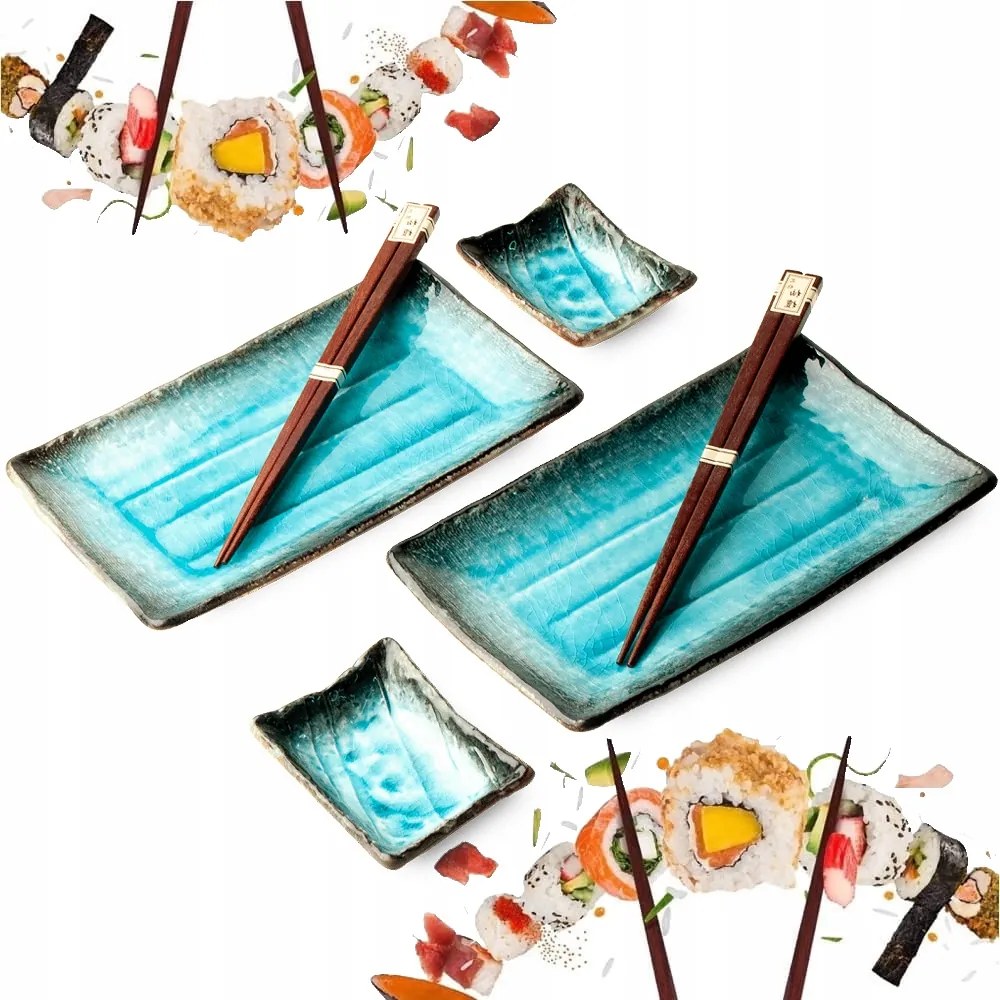 Sushi Kerámia Szett Kék Azúrkék 2 személyes Edo Japan