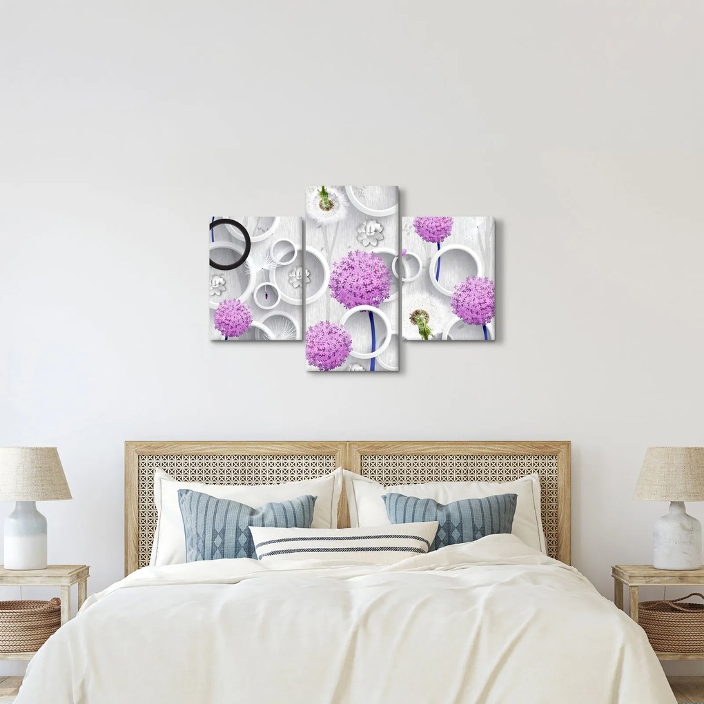 Kép a 3D absztrakció körökkel és virágokkal (90x60 cm)