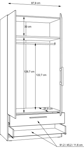 MARO gardróbszekrény 100x213 cm, artisan tölgy