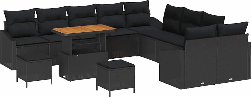 vidaXL Kerti Kanapé Szett párnával 13 pcs Fekete polirattan