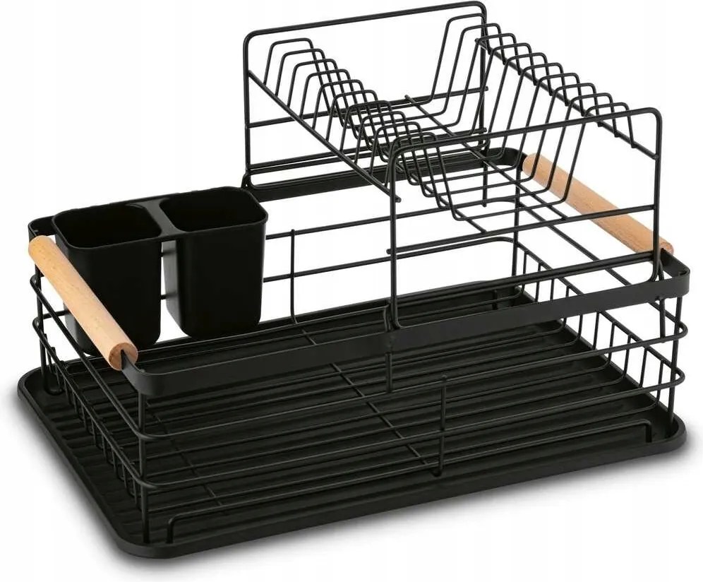 Fekete Edényszárító kétszintes evőeszköztartó 43x32x27cm Tadar