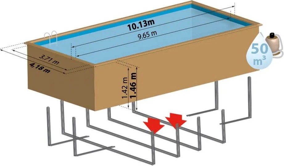 GRE TIMBER szögletes fa medence 10,0 x 4,0 x 1,46 m