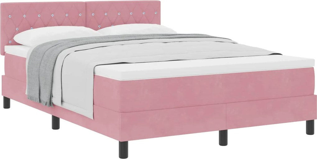 vidaXL Boxrugós ágy matracmal Rózsaszín 140 x 190 cm Bársony