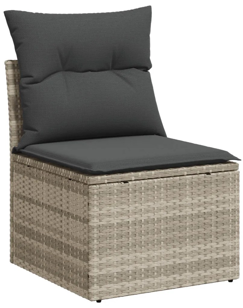 9 Darabos Kerti Sofa Készlet Párnákkal Világosszürke Poli Rattan, 2-Személyes Kerti Sofa Tárolóval és Párnákkal Világosszürke Poli Rattan