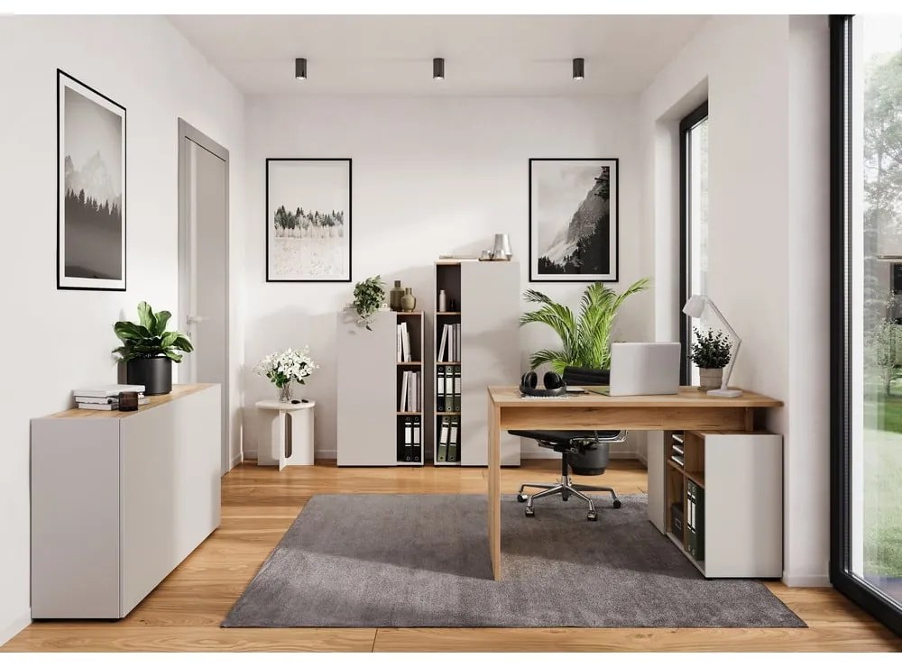 Krémszínű könyvespolc tölgyfa dekorral 61x110x34 cm Adrano – Germania