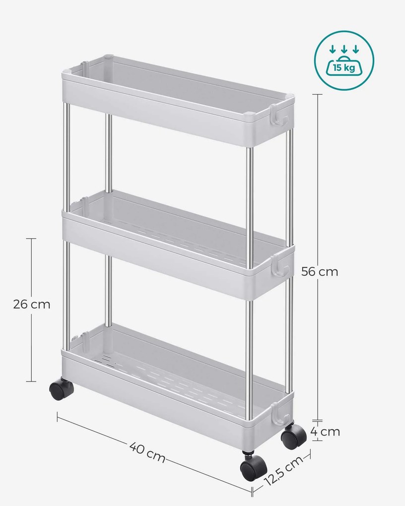 MOBIX keskeny polc kerekeken 3 kosárral, fehér