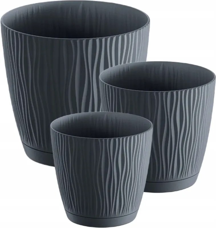 3 Db-os Virágtartó Szett Prosperplast Sandy P Antracit dekoratív kerek