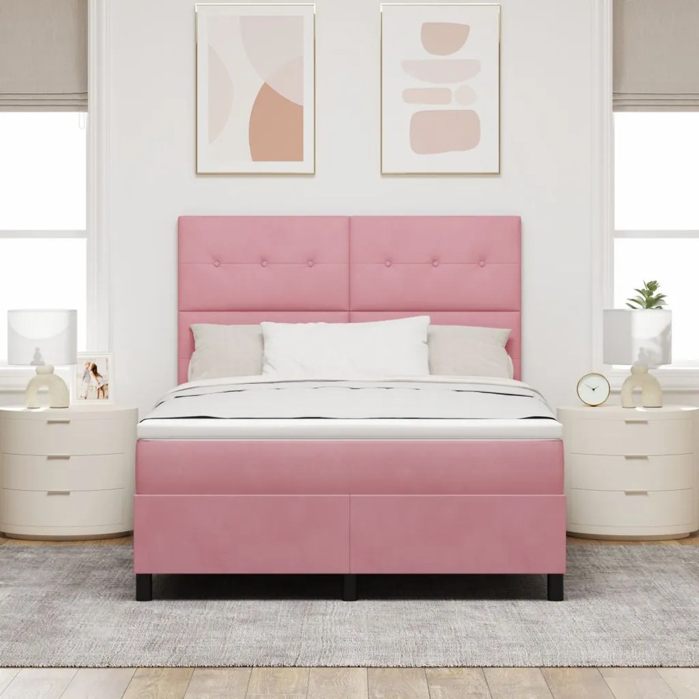 Boxspring Ágy Mattal Rózsaszín 140x190 cm Bársony