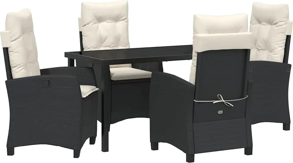 vidaXL Kert étkező szett párnával 5 pcs Fekete polirattan