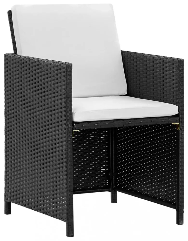 9-részes fekete polyrattan kültéri étkezőszett párnákkal