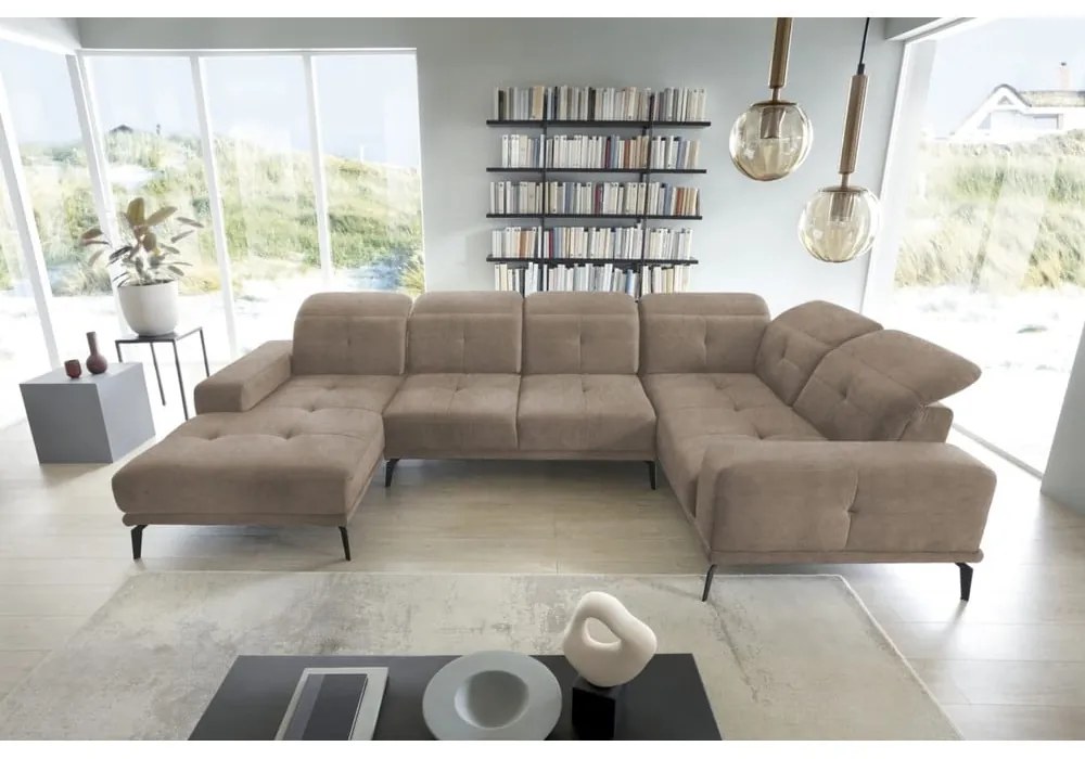 Világosbarna bársony sarokkanapé (jobb oldali-U alakú) Neviro – ELTAP