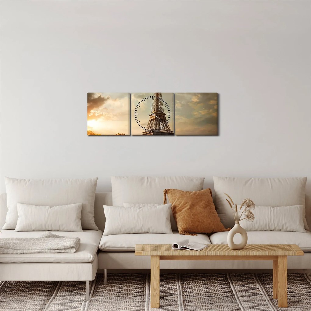 Kép - Eiffel-torony, Párizs, Franciaország (órával) (90x30 cm)