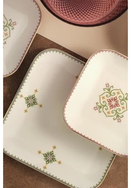 26 részes étkészlet fehér/zöld/porcelán