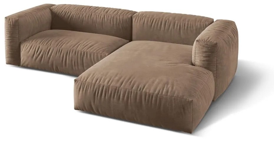 Világosbarna bársony moduláris sarokkanapé (jobb oldali-heverő résszel) Martina – Micadoni
