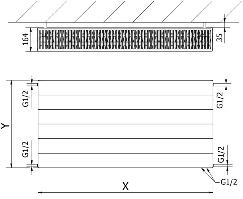 Mexen CVL33 Line, panelradiátor 300 x 1500 mm, alsó csatlakozás, 1860 W, antracit, W633L-030-150-66