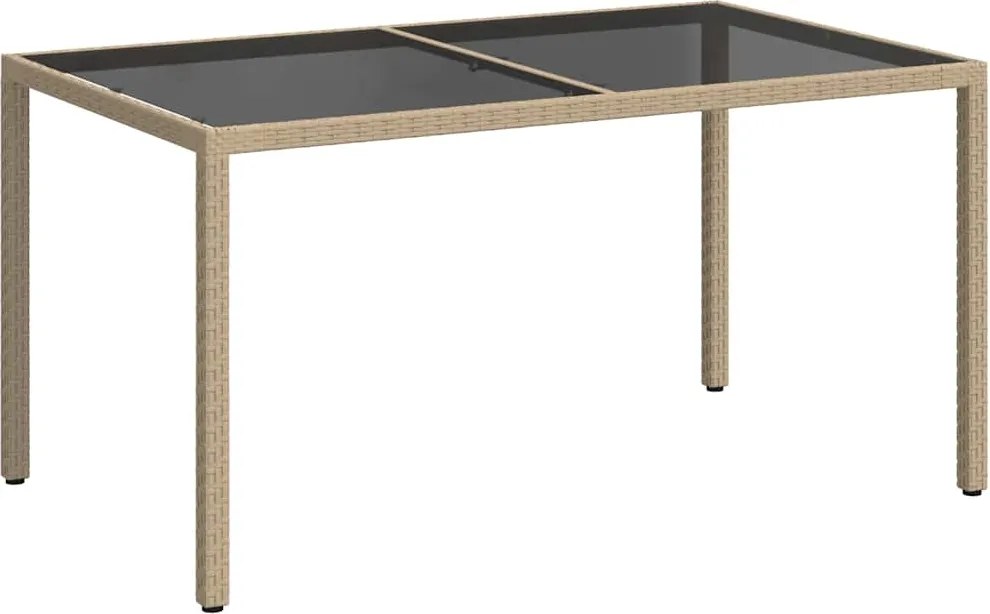 vidaXL bézs polyrattan és edzett üveg kerti asztal 150 x 90 x 75 cm