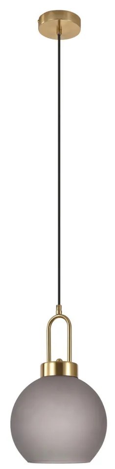 Luton függőlámpa, matt füstös üveg, rézszínű foglalat, gömb alakú, 20 cm, 150 cm-es szövetkábel