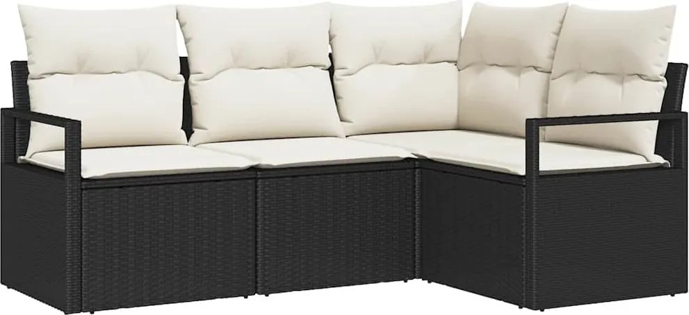 vidaXL Kanapé Szett 4 pcs Fekete polirattan