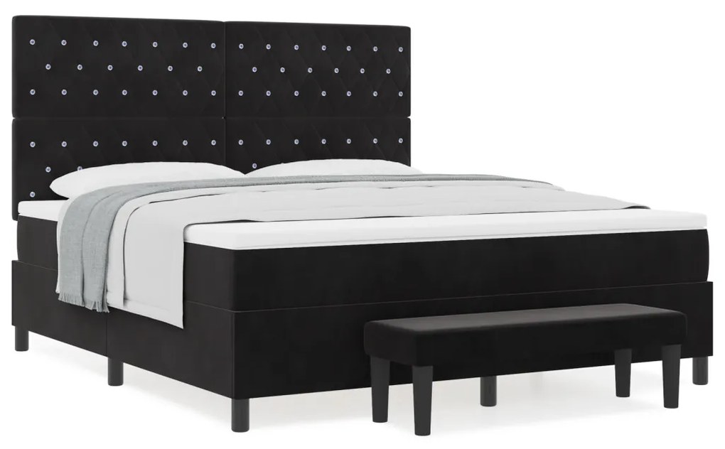 Box Spring Ágy Mattal és Pad Fekete 180x200 cm Bársony