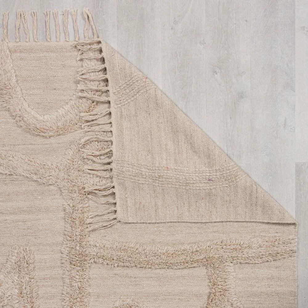 Bézs kézi szövésű gyapjú szőnyeg 160x230 cm Loma – Flair Rugs