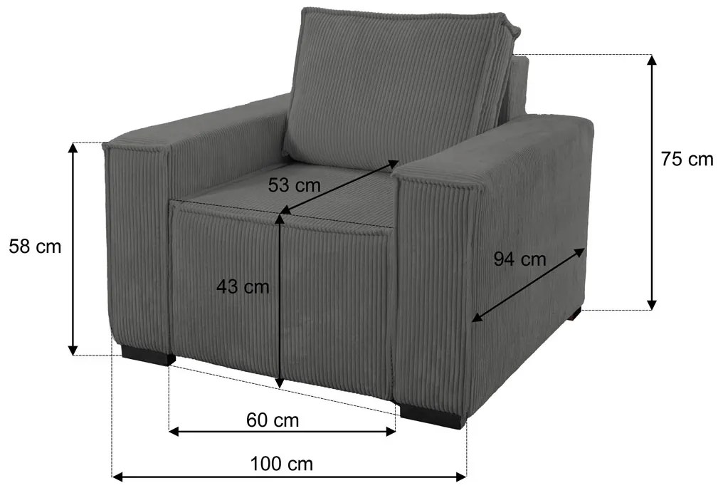 Fotel puffal SMART SET, sötétszürke