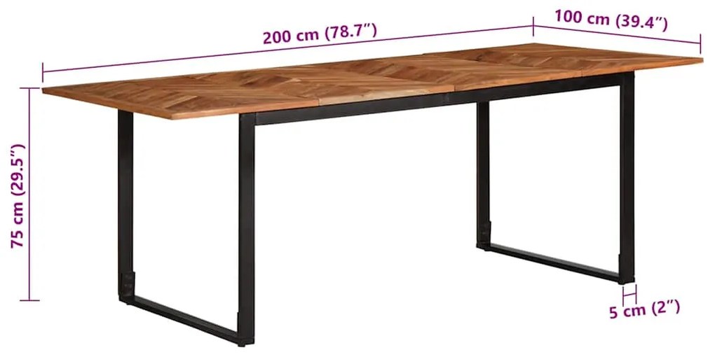 tömör akácfa étkezőasztal 200 x 100 x 75 cm
