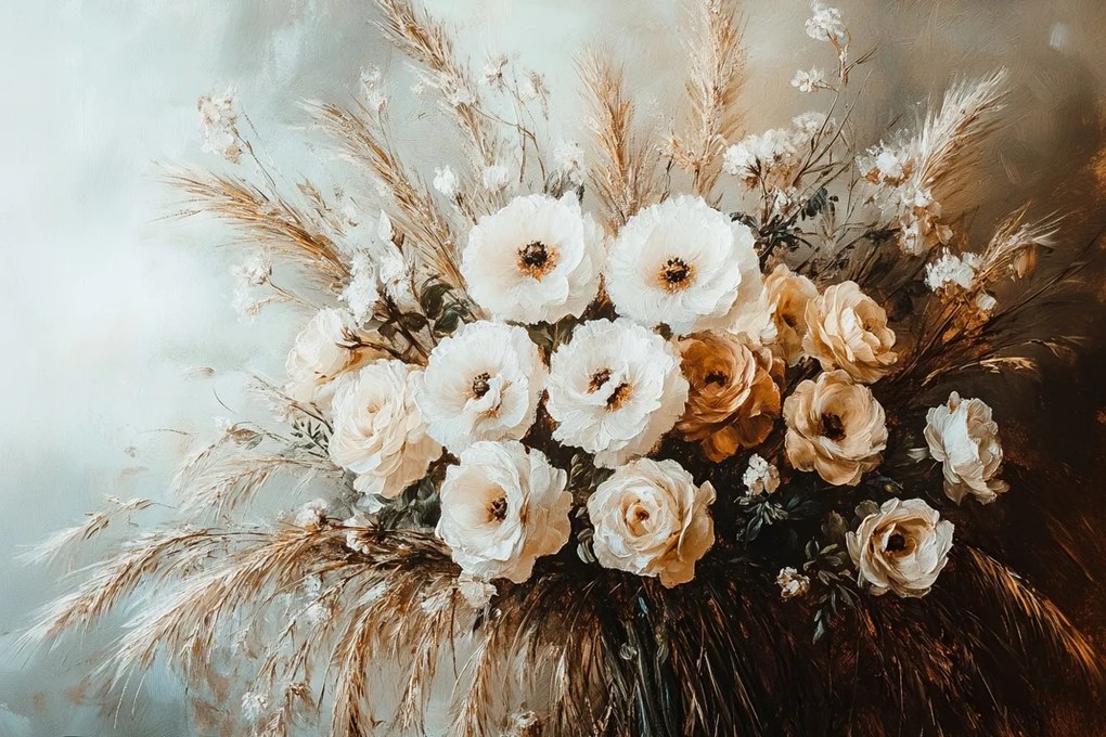 Vászonkép Canvas Dekoráció Csokor Virágok Fű Gabona Rózsa 120x80