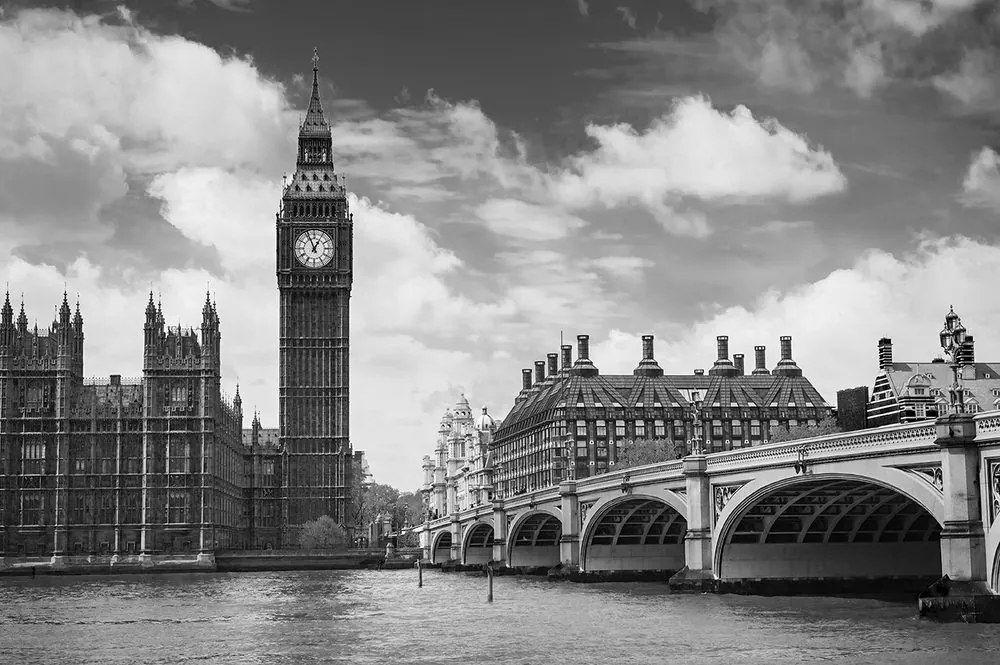 Öntapadó fotótapéta Big Ben Londonban fekete fehérben