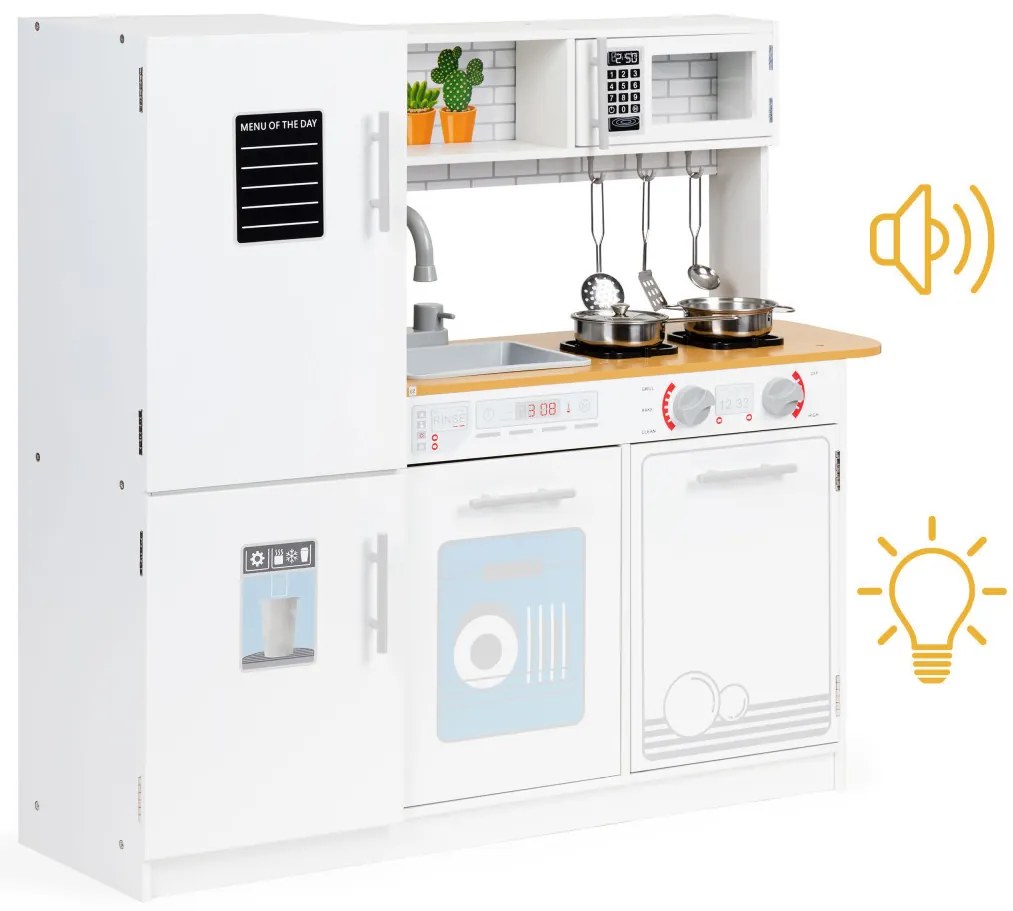 Fa gyerekkonyha fényekkel edényekkel