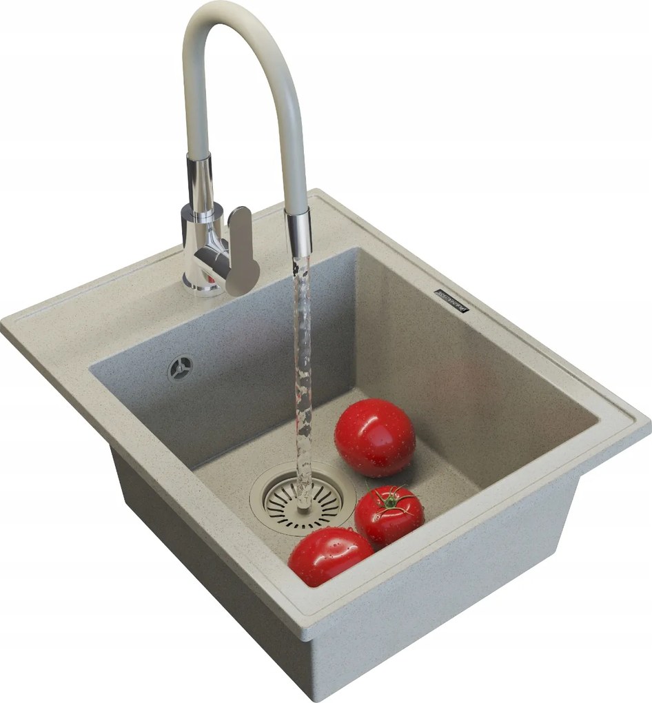 Gránit Mosogató Egymedencés Nero Bézs Konyhai Mosogató Csaptelep Szifon