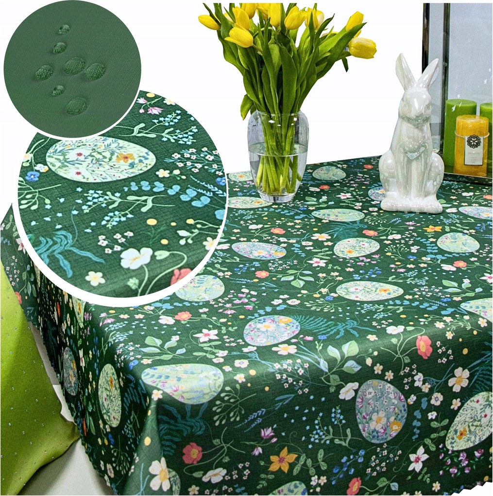 Abrosz Asztalra Zöld 180x140 Húsvéti Foltálló Dekoratív LM22