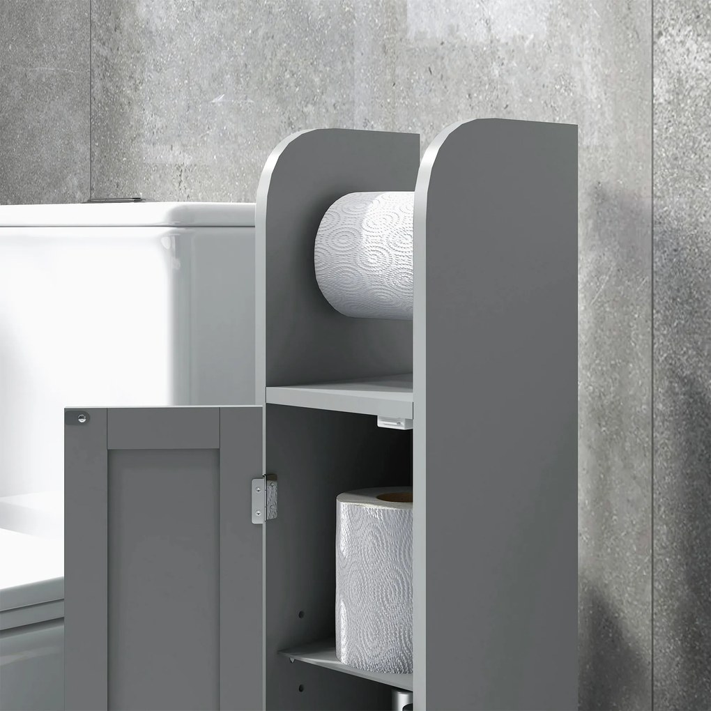 kleankin Fürdőszobai Szekrény WC Papírtartóval és Állítható Polcokkal 20 x 20 x 80 cm Szürke | Aosom