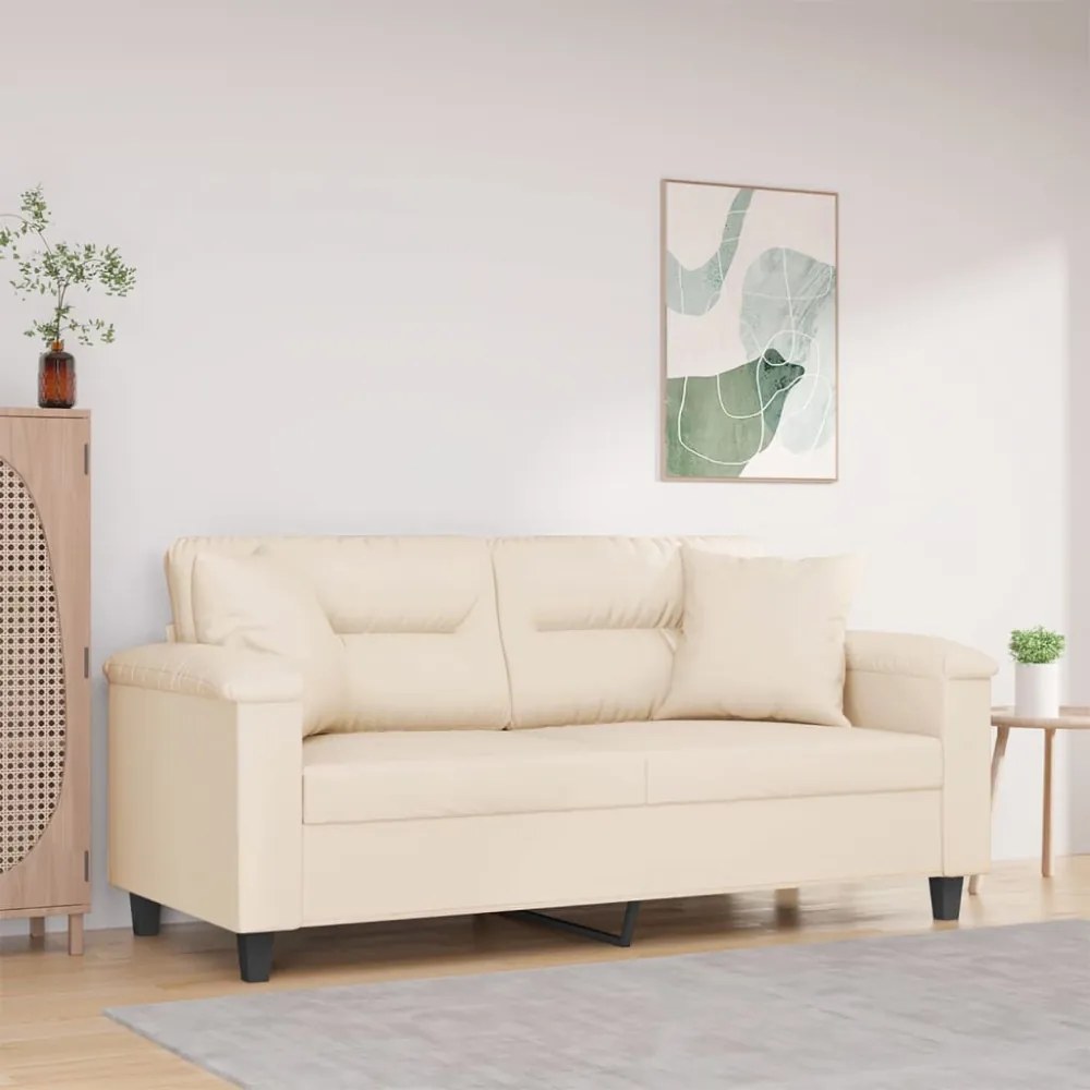 2 személyes bézs mikroszálas szövetkanapé párnákkal 140 cm