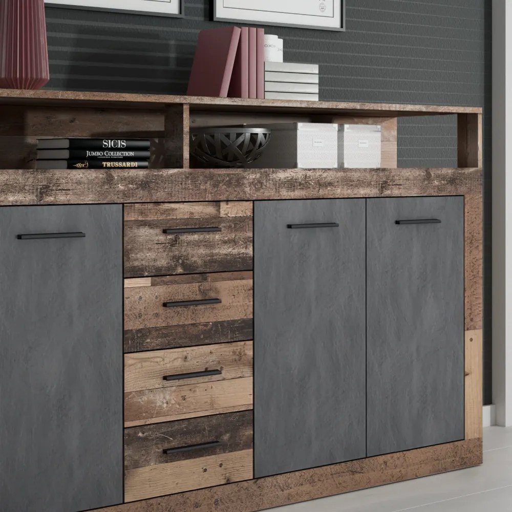 Kombinált komód, old star dark sötét tölgy/ grafit, LUNYSA