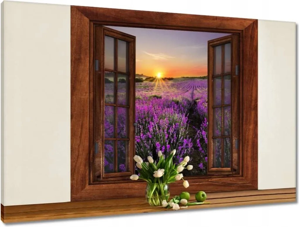 Vászonkép 90x60 Ablak levendula kilátással