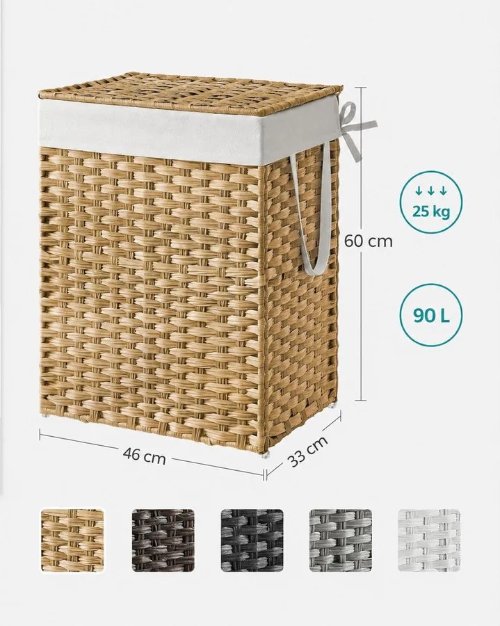 Szennyestartó, 90 literes, szintetikus rattan ruháskosár natúr