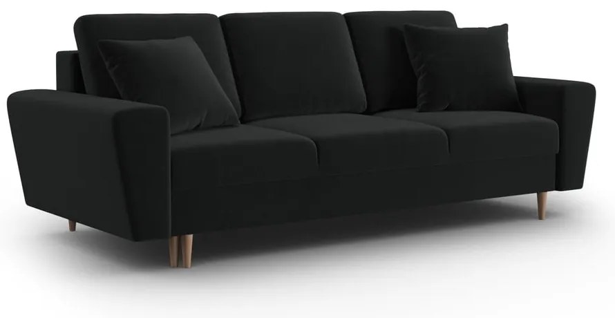 Fekete bársony kinyitható tárolóhelyes kanapé 235 cm Kyoto – Cosmopolitan Design