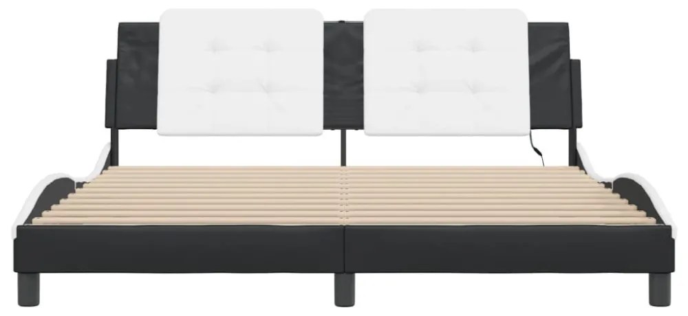 fekete és fehér műbőr ágykeret LED-világítással 180 x 200 cm