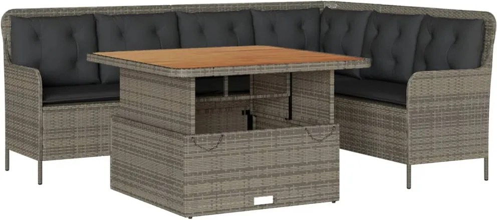 vidaXL 2 részes szürke polyrattan kerti kanapészett párnákkal